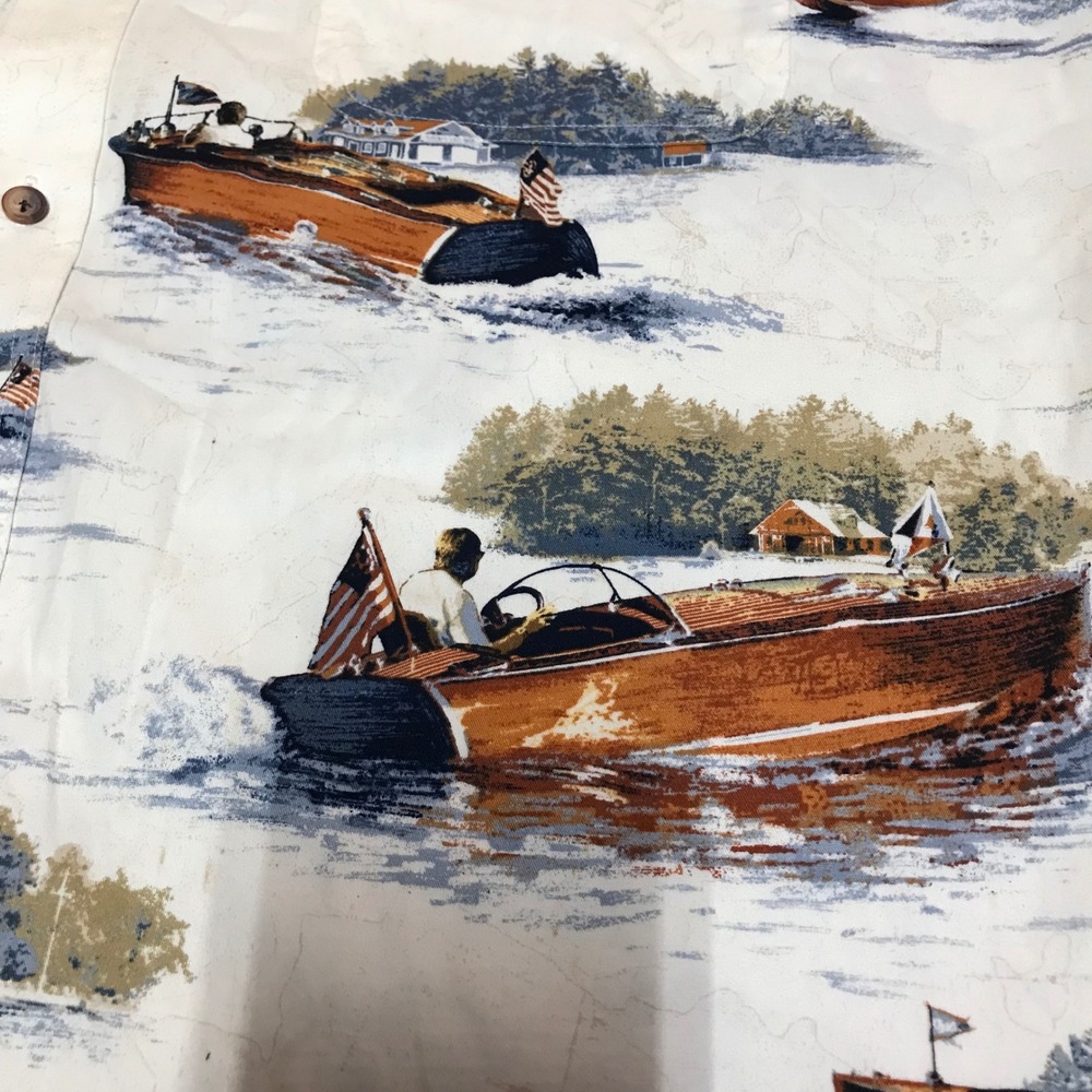 Clearwater Outfitters Mens XL White Wooden Boat Print Short Sleeve Button Down - Picture 8 of 12